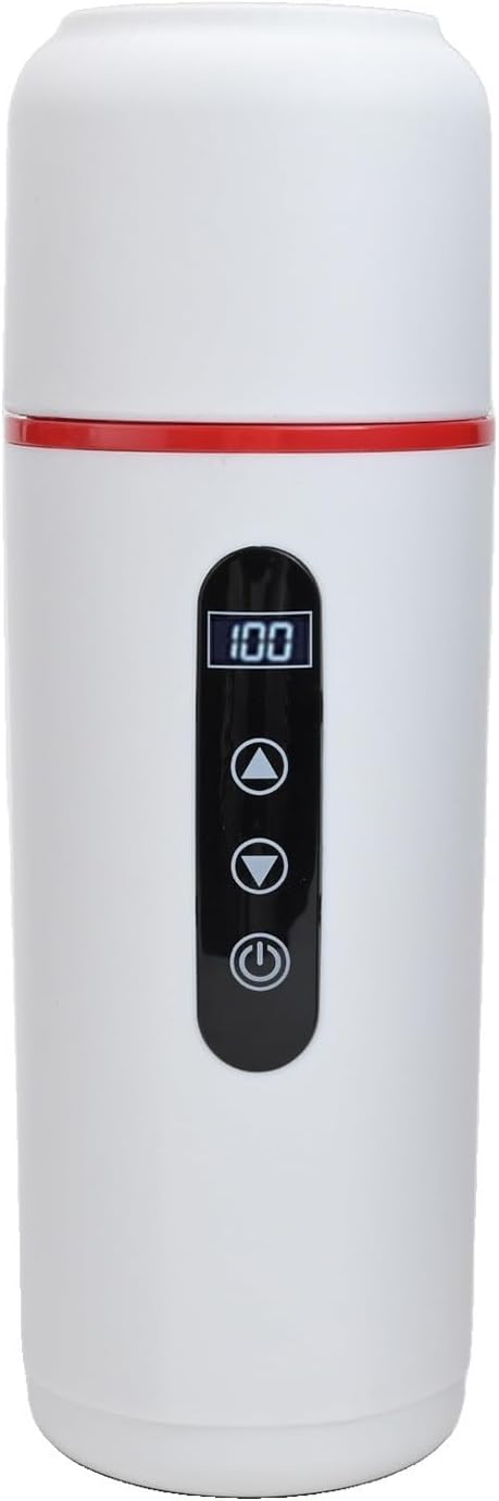 500ml Electric Car Kettle 12V 24V USB LCD(White) | Touch control interface, LCD temp display, 12V/24V/5V compatible, fast boiling, car truck SUV use