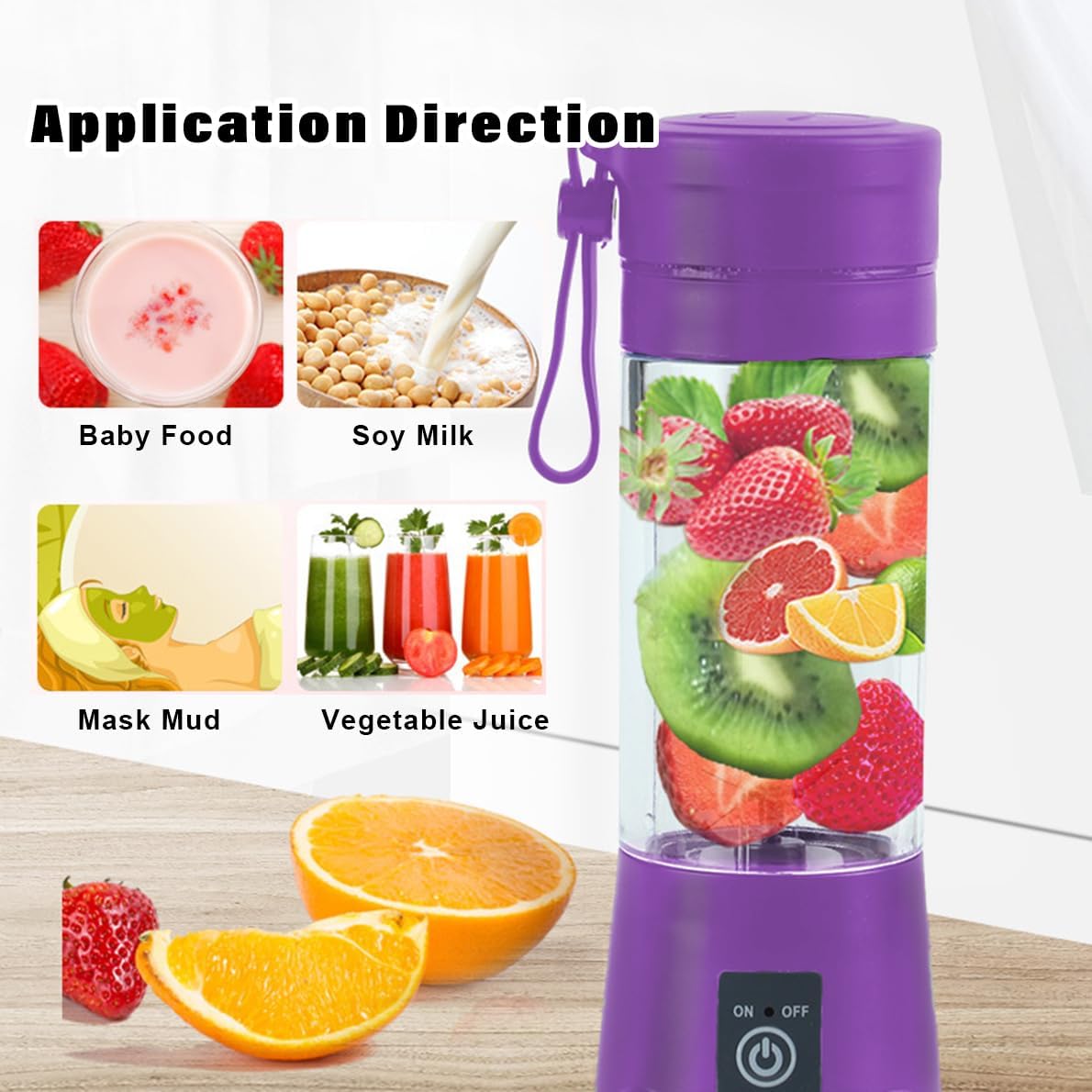 Portable Blender-13Oz Mini Blender Upgrade The 6-Blade, Baby Food Blender Fruit Mixing Machine for Shakes, Smoothies, Travel Bottles Bowls (Purple)