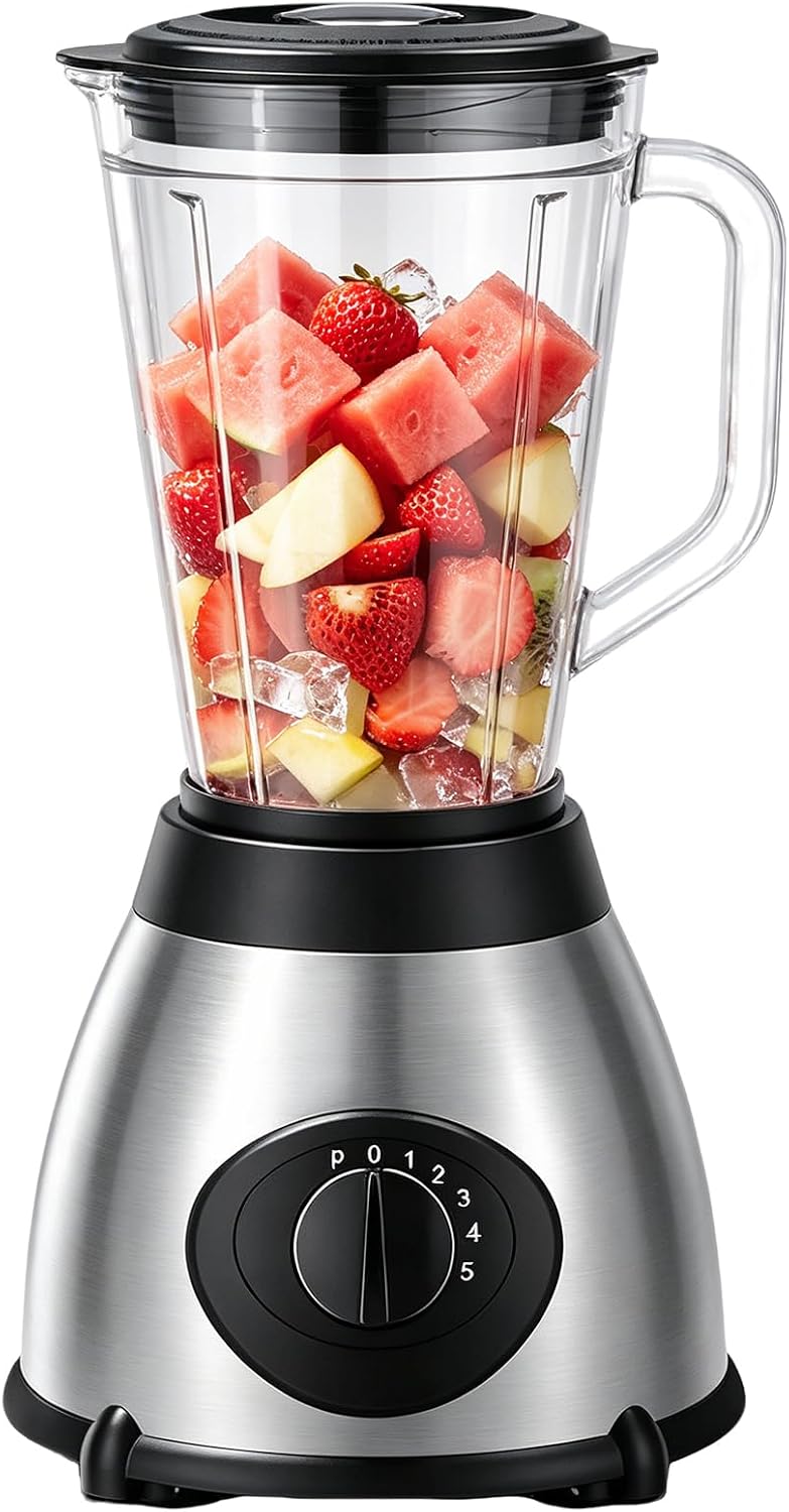 1.5L Electric Blender Smoothie Maker with Grinder 5 Speed UK Plug | Pulse function, Stainless steel blades, Removable jug, Ice crushing, Fruit & spice grinding