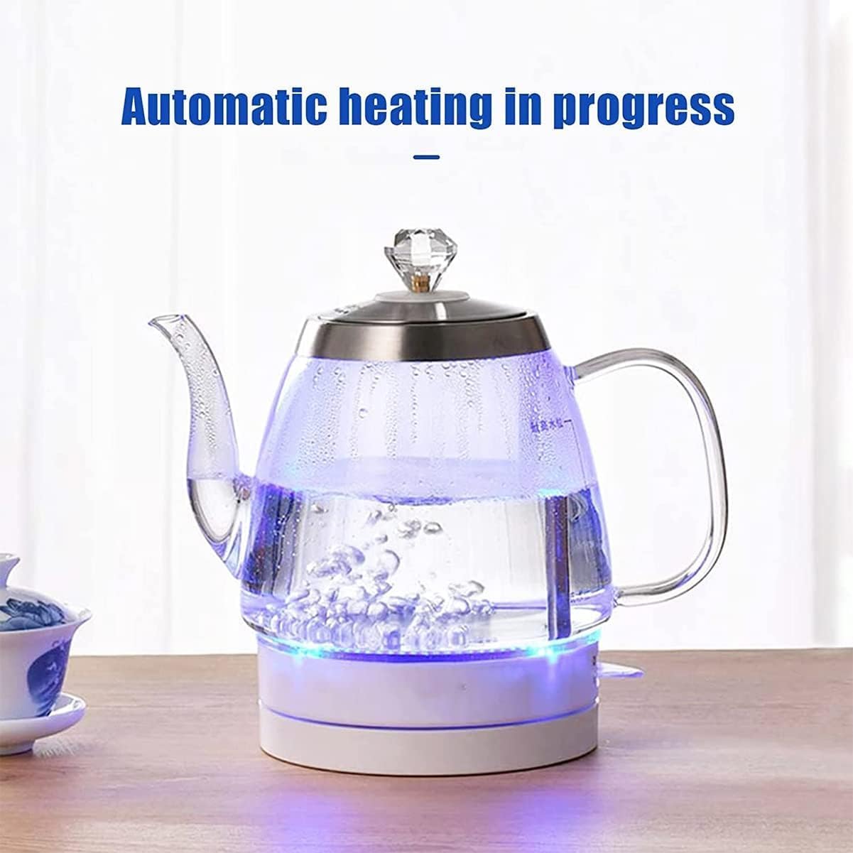 Glass Electric Kettle 1.2L 1500W with Auto Power-Off | Steam Sensor Switch, Anti-Dry Boil Protection, 360° Rotation Base, Blue Light Indicator, Stainless Steel Grade