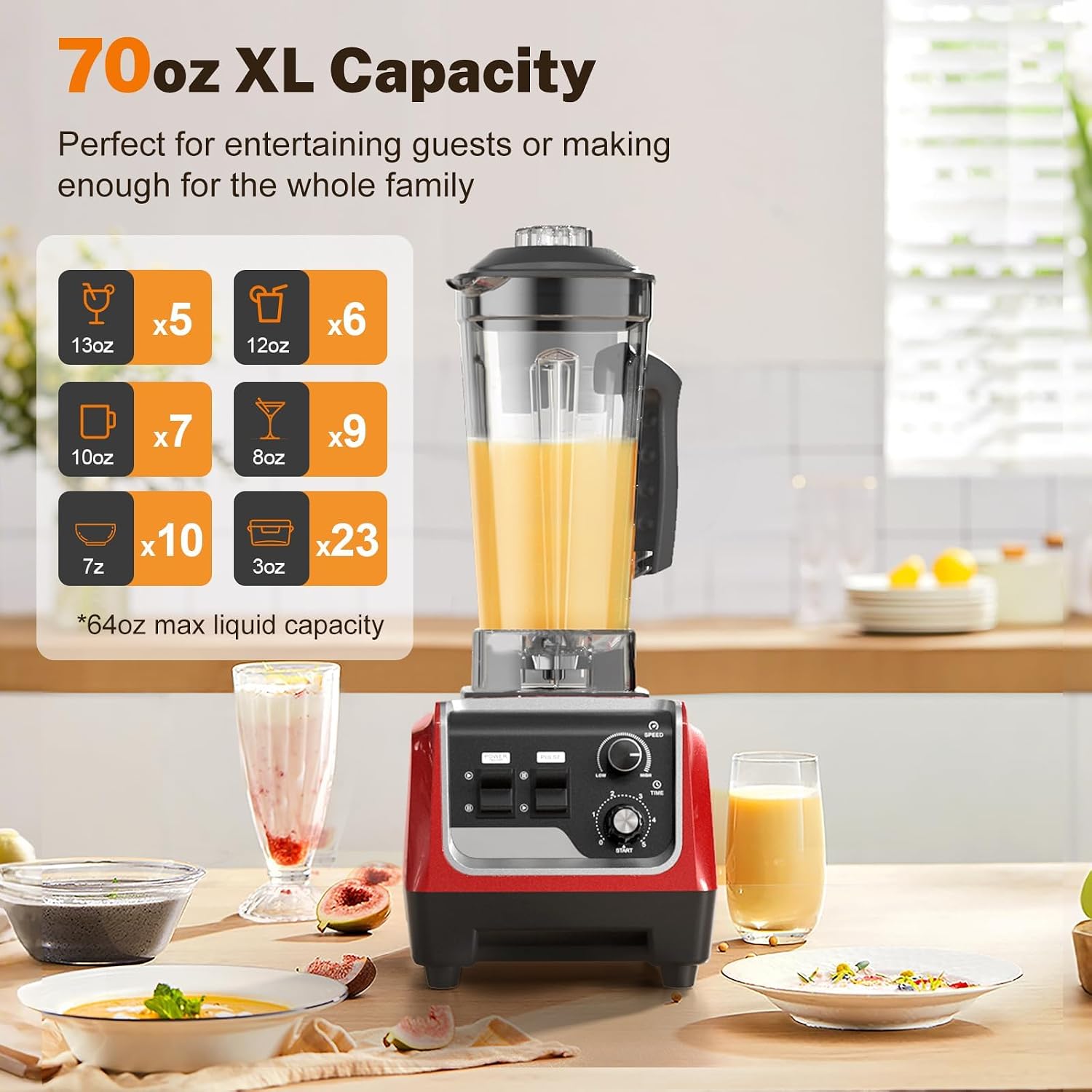 1800W Blender for Smoothies, Countertop Blenders for Kitchen with 70 Oz BPA-Free Pitcher and 20 oz To-Go Cup, 28000 RPM High-Speed Motor Blender for Ice Crushing, Frozen Drinks, Milkshakes (Dark Red)