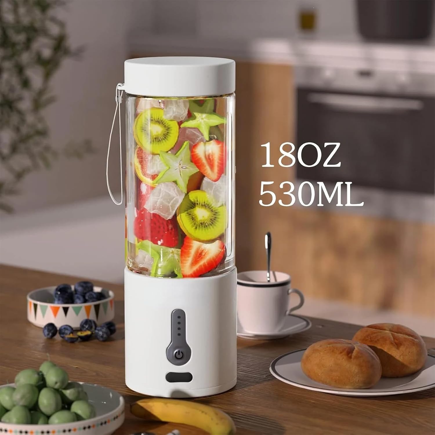 Portable Blender Rechargable, 530ML Personal Size Electric Juicer for Shakes and Smoothies, Fruit Mixer Machine Mini Small Blender Cup for Travel Picnic Office Gym Outdoor, White