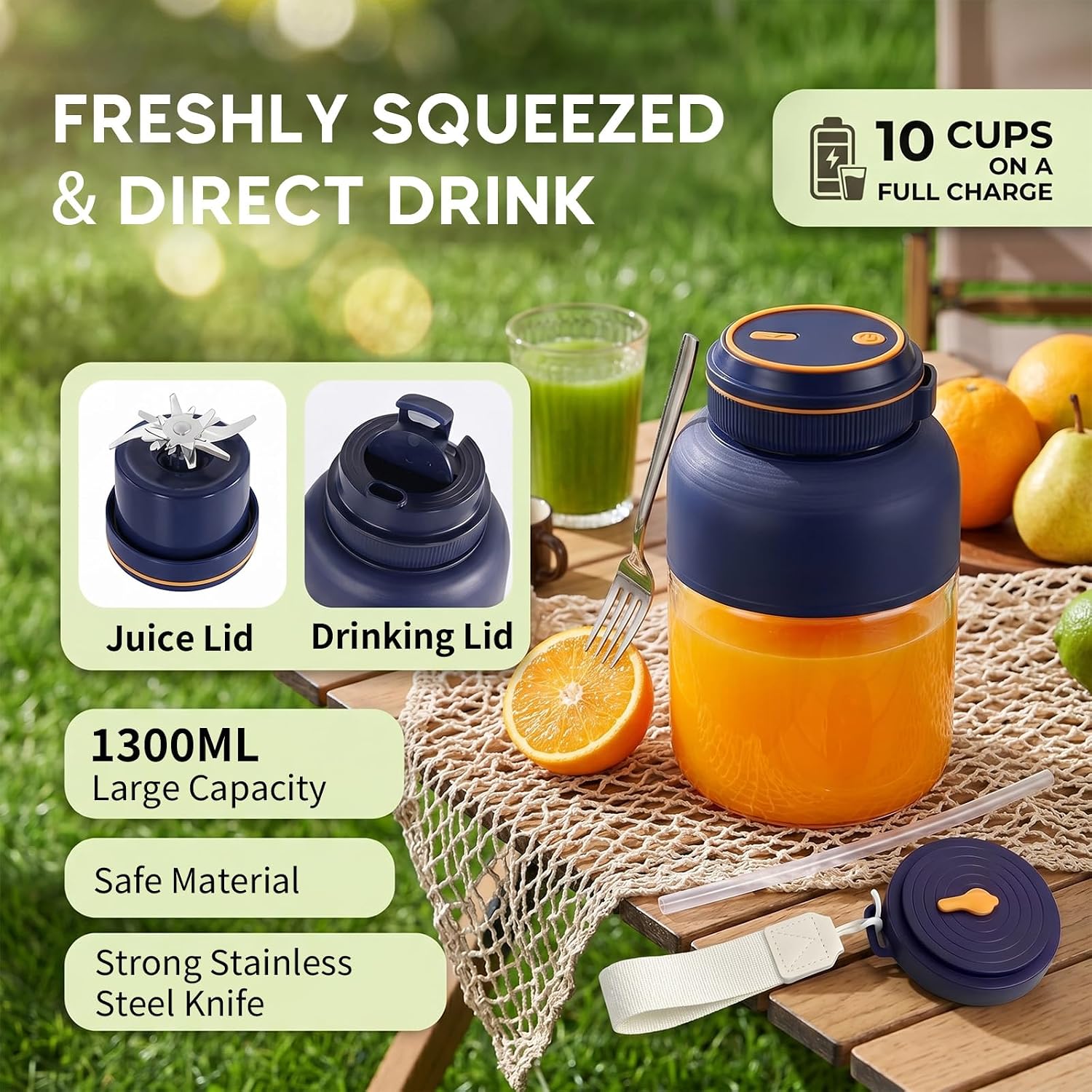 Portable Wireless Juicer Cup, 45 Oz Portable Juicer Blender for Fruits, Vegetables, Smoothies & Travel