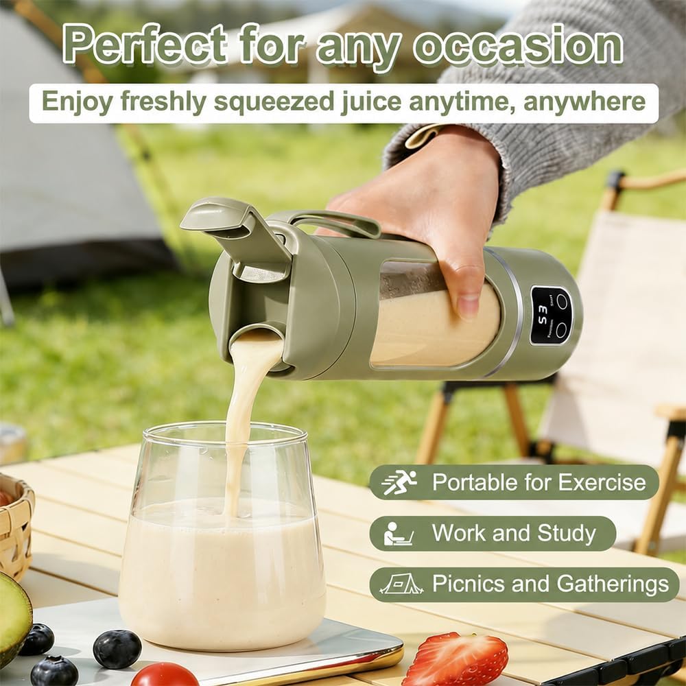 Portable Juicer Blender, 450ml 12 Blades USB Rechargeable Smoothie Maker with Travel Lid for Smoothies Milkshakes Fresh Juices & Iced Drinks, Blender Cup for Home, Gym, Outdoor (Green)