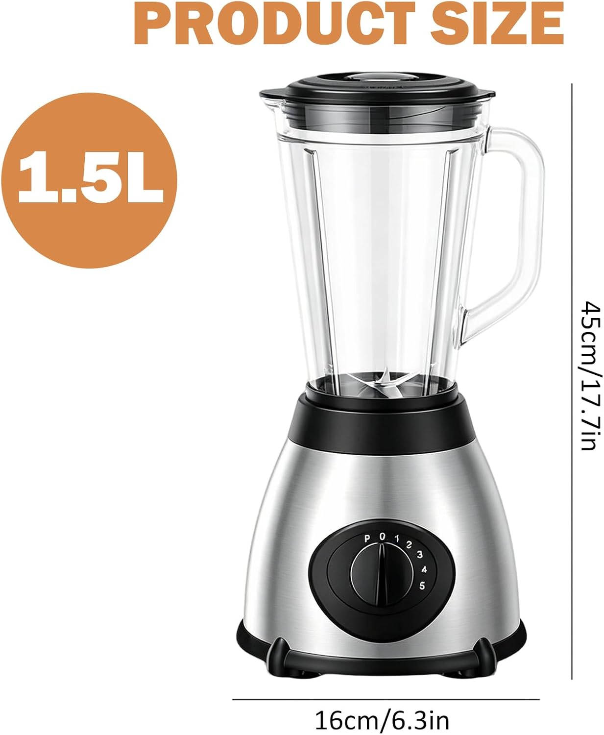 1.5L Electric Blender Smoothie Maker with Grinder 5 Speed UK Plug | Pulse function, Stainless steel blades, Removable jug, Ice crushing, Fruit & spice grinding