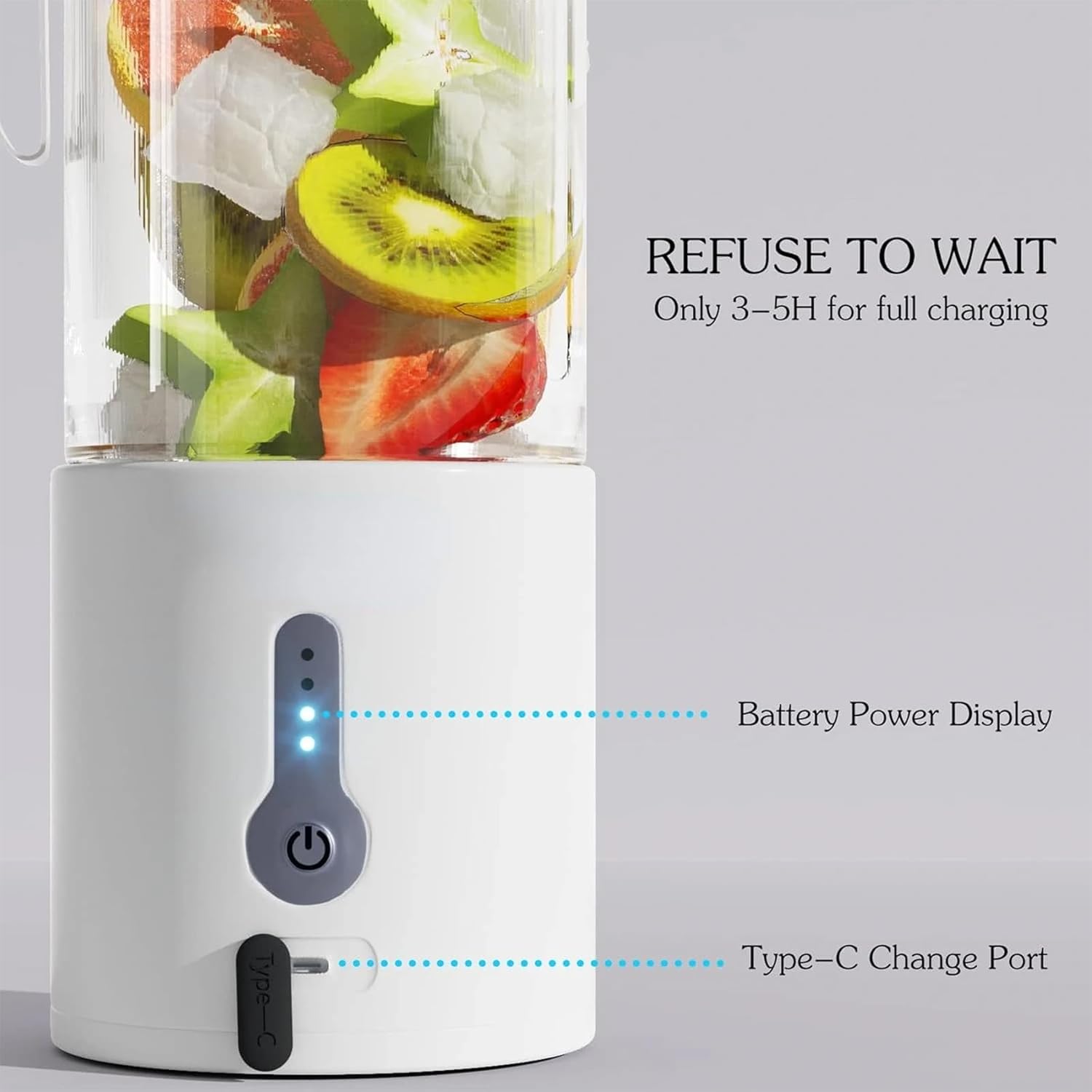 Portable Blender Rechargable, 530ML Personal Size Electric Juicer for Shakes and Smoothies, Fruit Mixer Machine Mini Small Blender Cup for Travel Picnic Office Gym Outdoor, White
