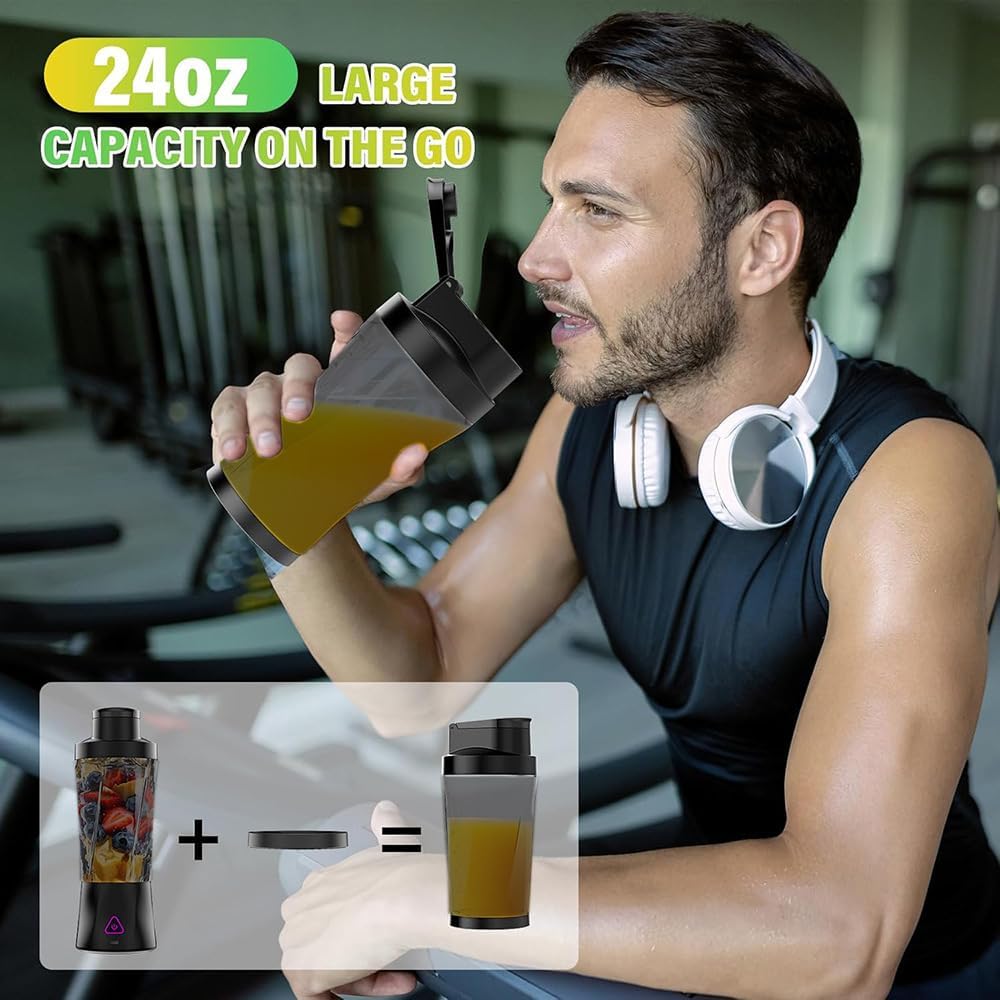 Portable Blender Rechargable, Personal Size Juicer for Shakes and Smoothies, 700ml Blender Cup for Travel Picnic Office Gym Kitchen