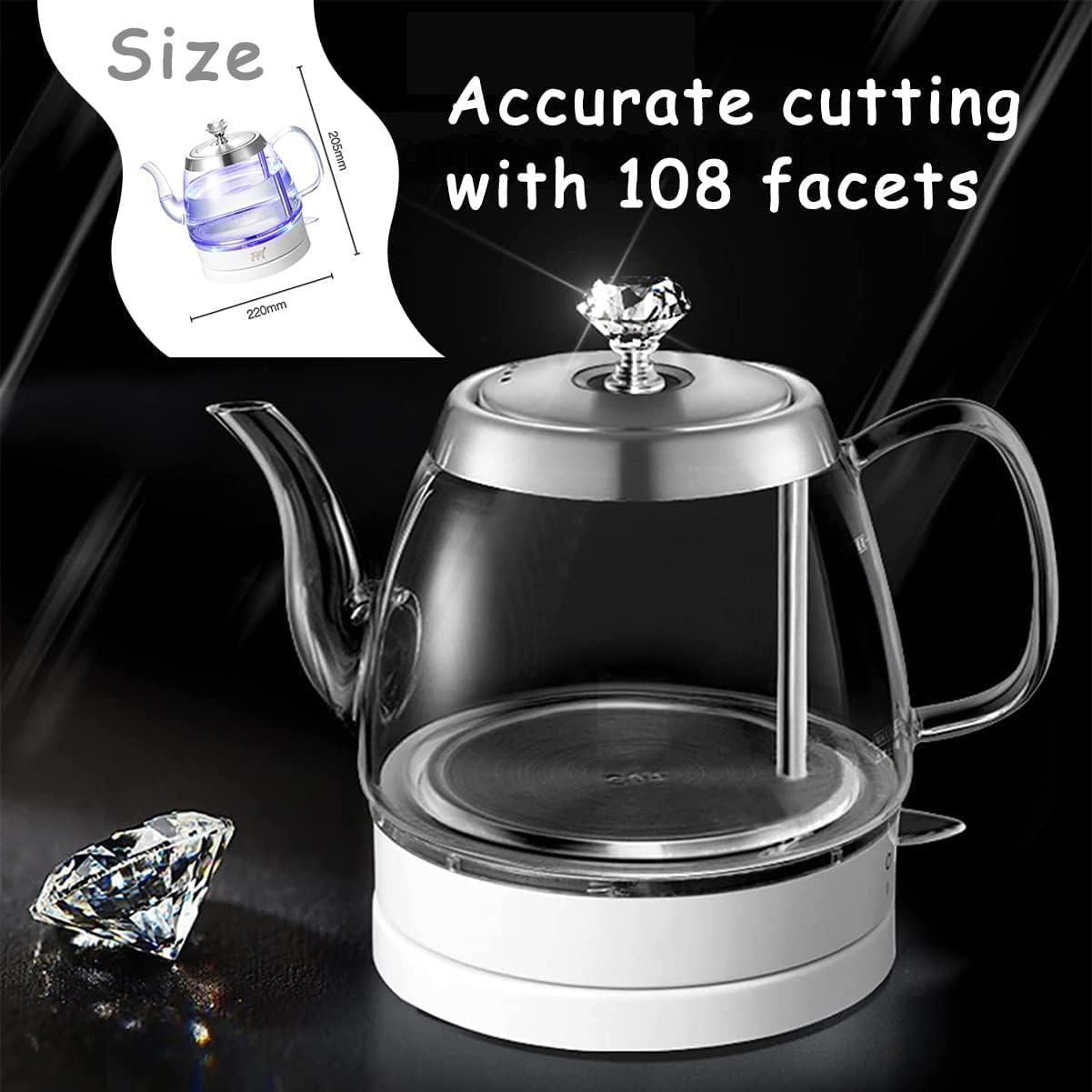 Glass Electric Kettle 1.2L 1500W with Auto Power-Off | Steam Sensor Switch, Anti-Dry Boil Protection, 360° Rotation Base, Blue Light Indicator, Stainless Steel Grade