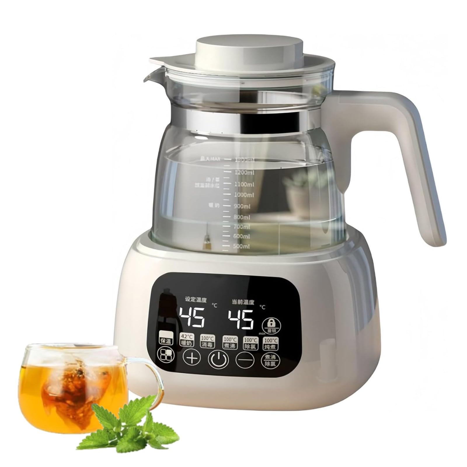 Electric Tea Kettle with Temperature Control, 1.3L Glass, 72H Keep Warm, 360° Heating Base, Fast Boil, LED Temperature Display for Perfect Brews