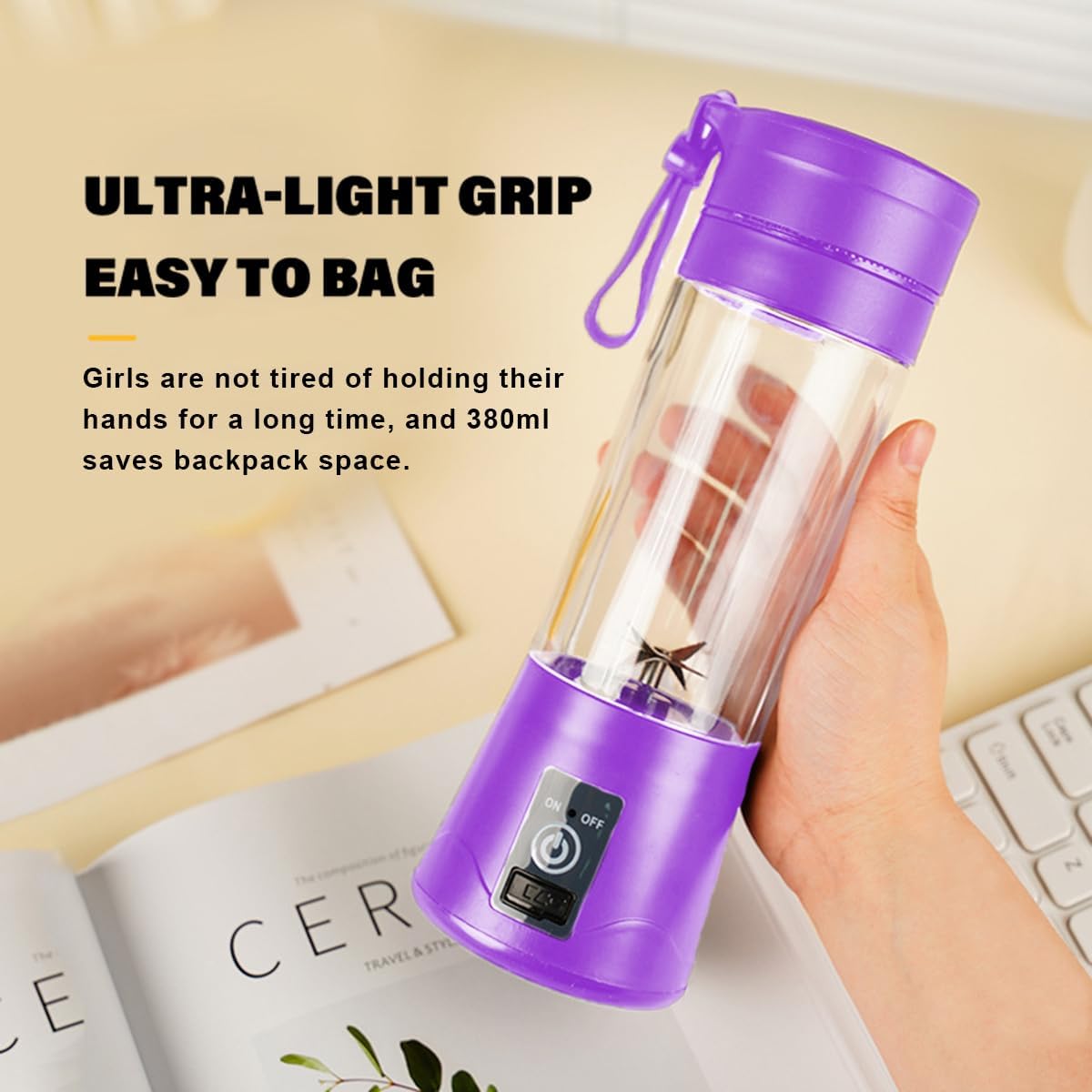 Portable Blender-13Oz Mini Blender Upgrade The 6-Blade, Baby Food Blender Fruit Mixing Machine for Shakes, Smoothies, Travel Bottles Bowls (Purple)