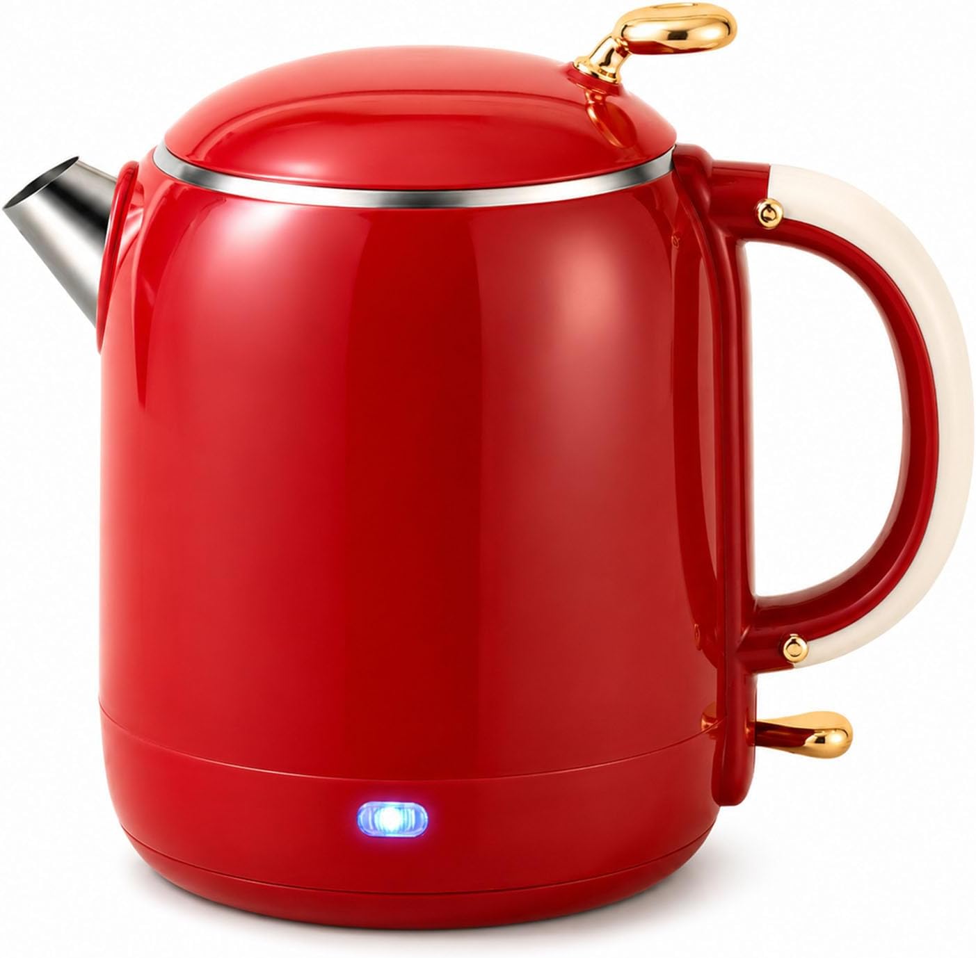 Electric Water Kettle 1L 1355W Stainless Steel Interior Easy Pour Red Red,1L | 304 stainless steel inner liner, lid underside and spout provide durable water contact surfaces for everyday boiling