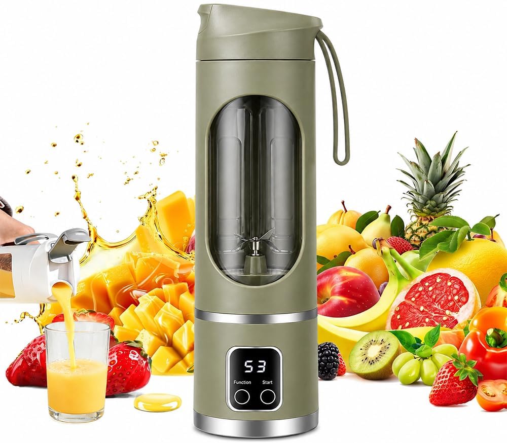 Portable Juicer Blender, 450ml 12 Blades USB Rechargeable Smoothie Maker with Travel Lid for Smoothies Milkshakes Fresh Juices & Iced Drinks, Blender Cup for Home, Gym, Outdoor (Green)