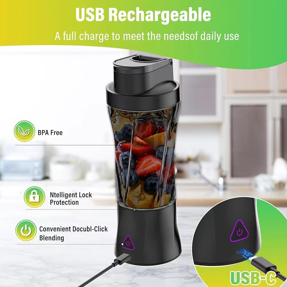 Portable Blender Rechargable, Personal Size Juicer for Shakes and Smoothies, 700ml Blender Cup for Travel Picnic Office Gym Kitchen