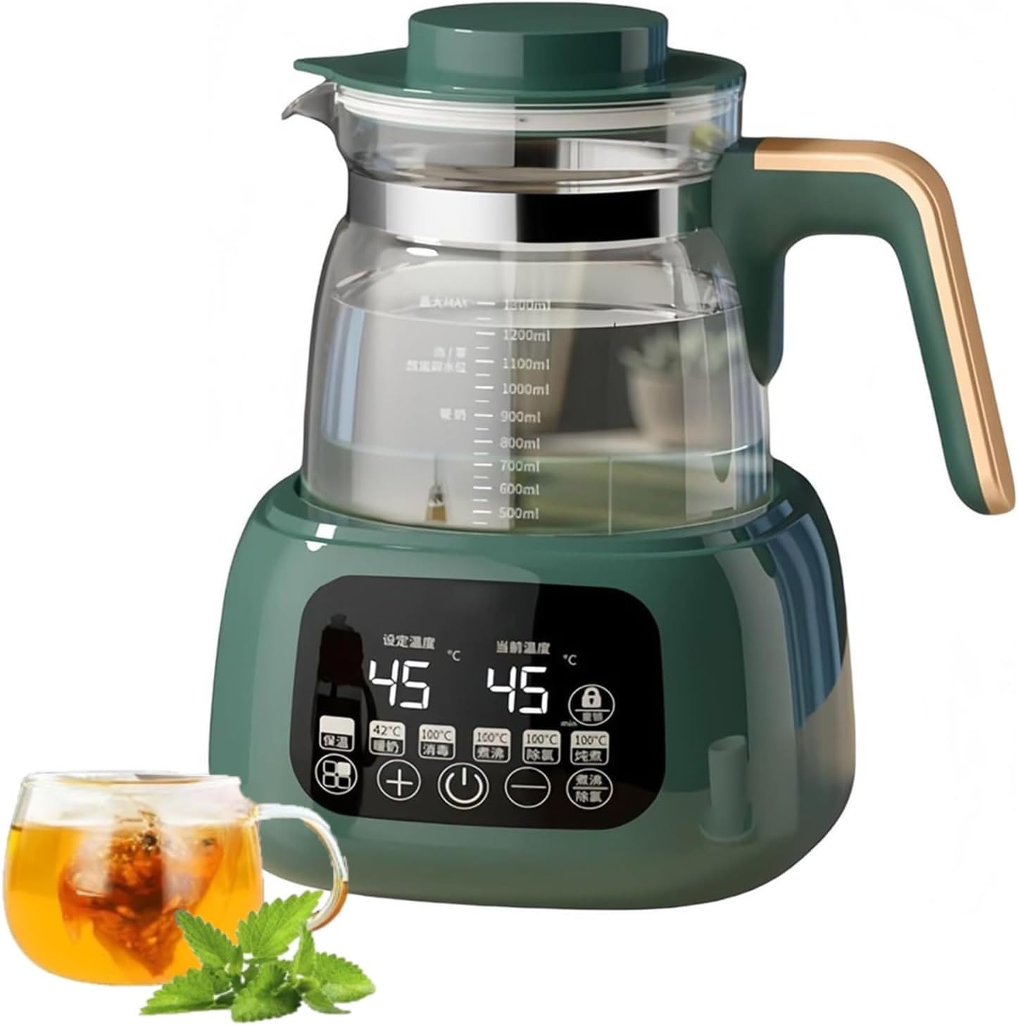 Electric Tea Kettle with Temperature Control, 1.3L Glass, 72H Keep Warm, 360° Heating Base, Fast Boil, LED Temperature Display for Perfect Brews
