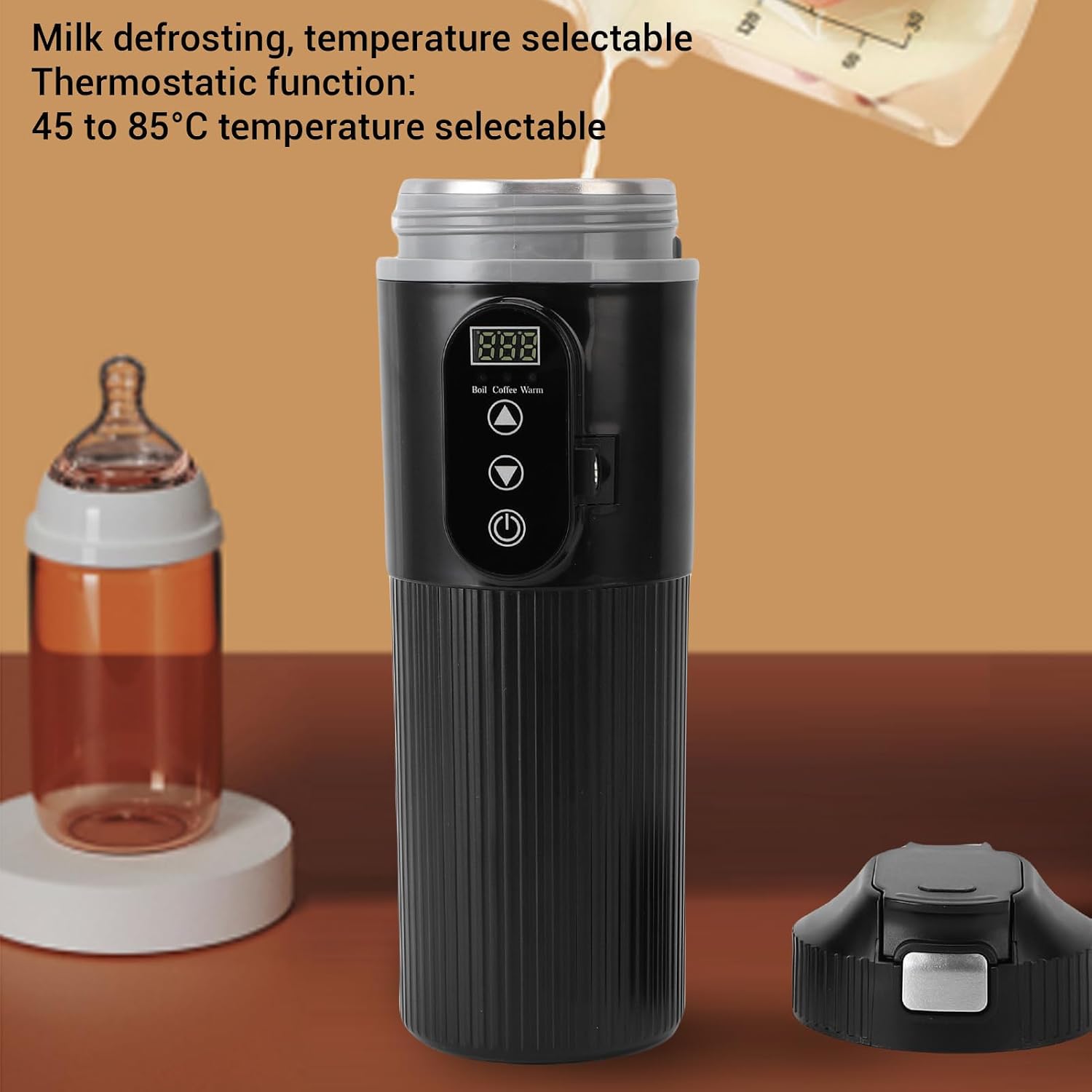 Temperature Display Car Electric Kettle Touchscreen 304 Stainless Steel Heated Travel Mug for On-the-Go 500ML
