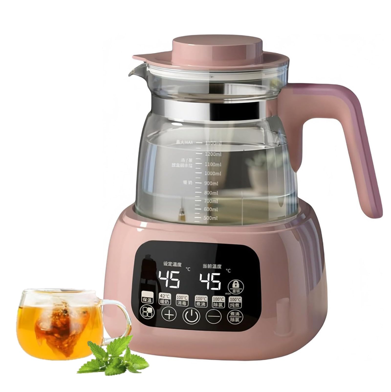 Electric Tea Kettle with Temperature Control, 1.3L Glass, 72H Keep Warm, 360° Heating Base, Fast Boil, LED Temperature Display for Perfect Brews