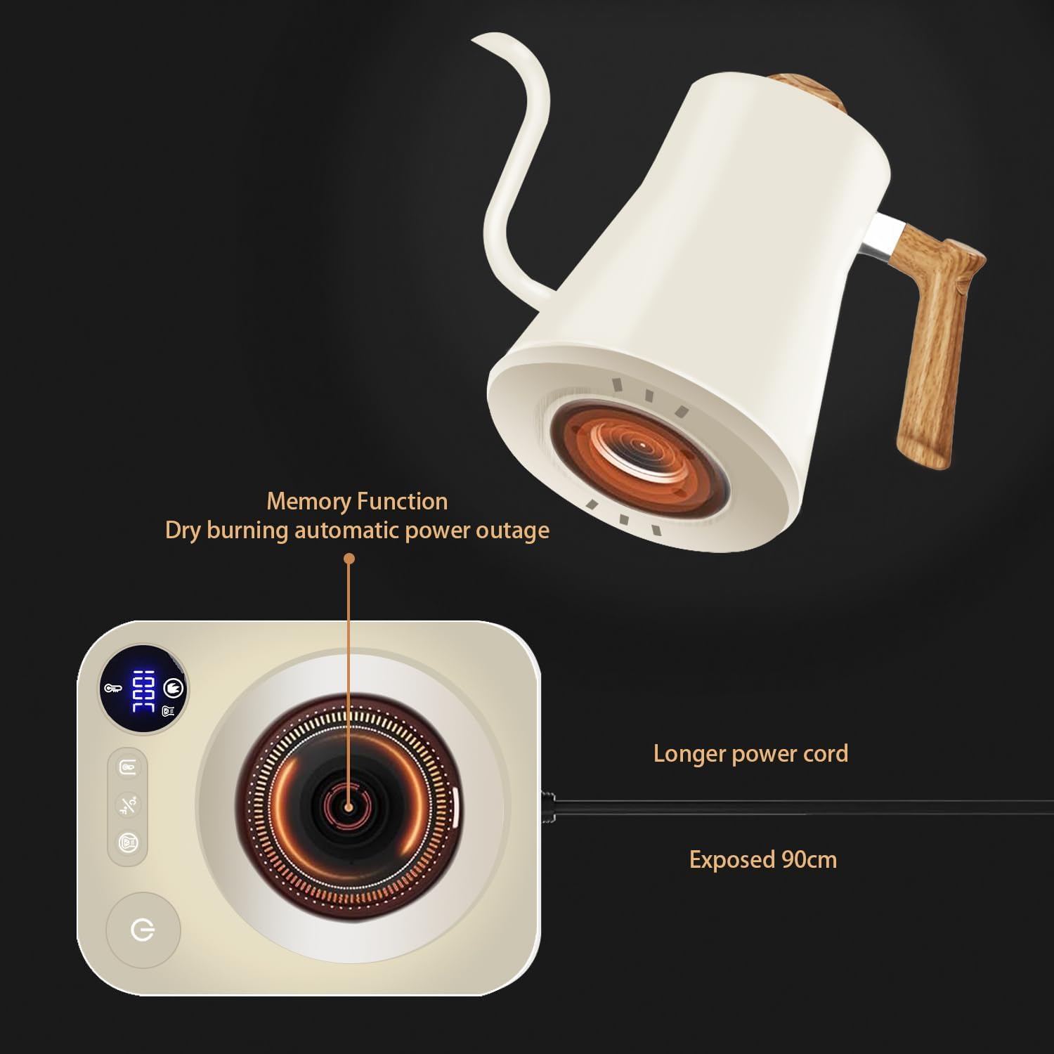 Smart Digital Electric Kettle with Variable Temperature Control, Stainless Steel Inner, 1200W Quick Heating Gooseneck Electric Kettles, Stylish Matte Finish for Coffee & Hot Beverages, 0.9L (Beige)