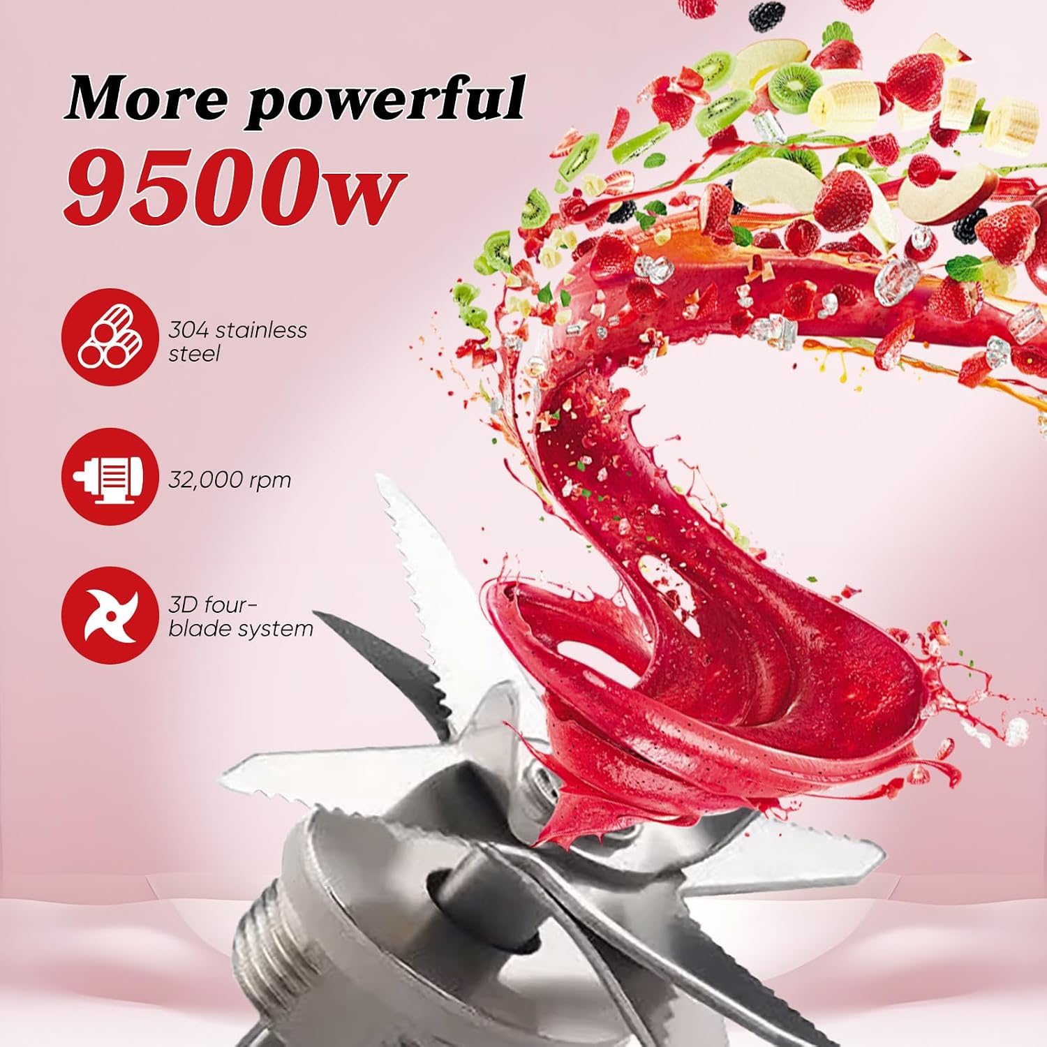 10-in-1 Blender 9500W Smoothie Maker, 3L 32000RPM High Speed Blender, Multi-function Mixer Blender Food Processor for Juice, Meat Grind, Puree, Dough, Slicing & Shredding, Kitchen Tool
