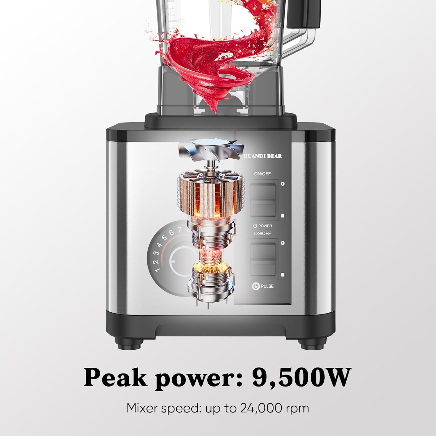 Multi-Function Blender, 9500w Heavy Duty Blender, Kitchen Blenders, 24000rpm, 2.5l/Bpa Free/Stainless Steel Hard Blade, 8 Blades, for Crushing Frozen Fruits, Ice Cubes, Milkshakes, Cocktails