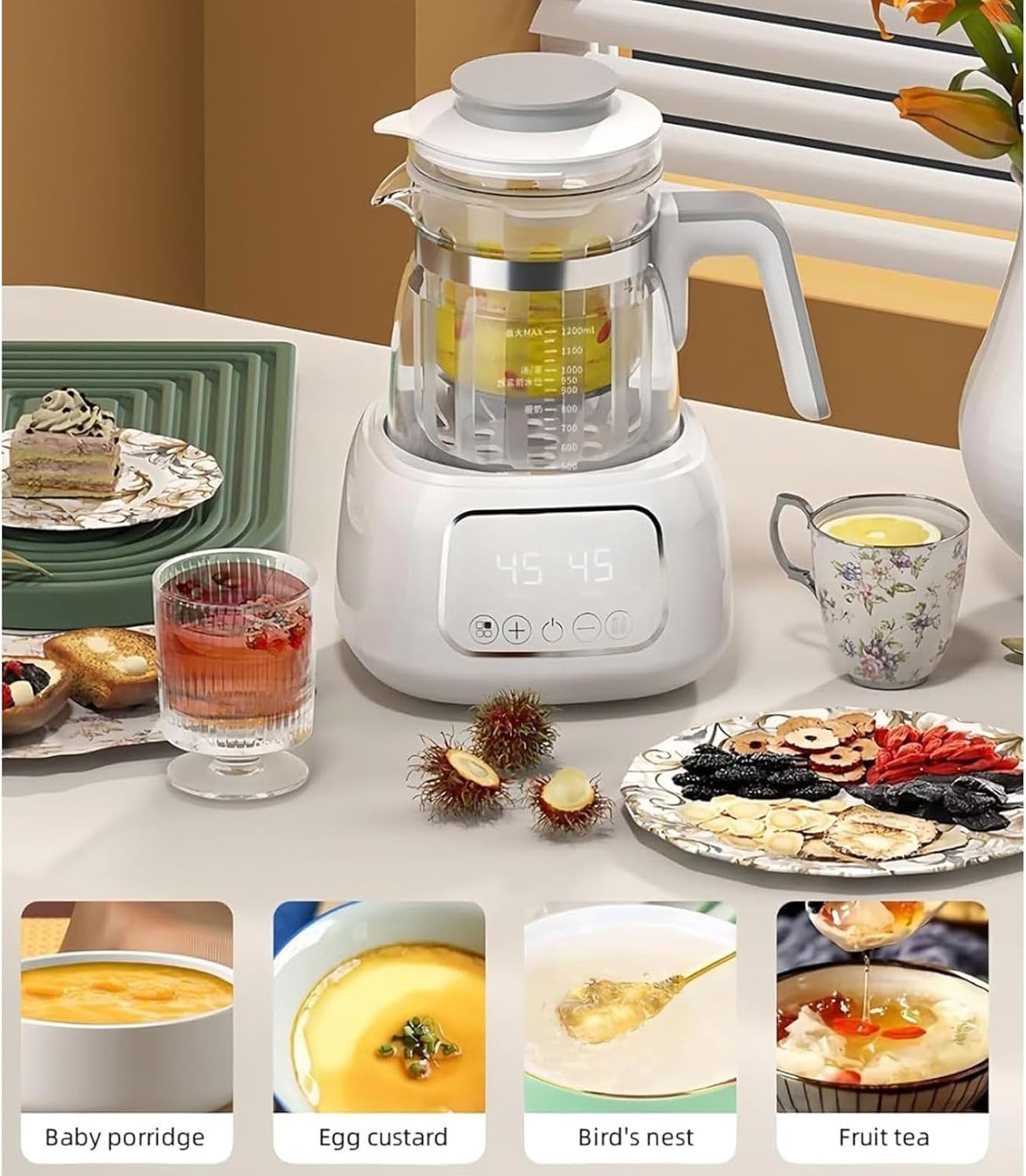 Electric Tea Kettle with Temperature Control, 1.3L Glass, 72H Keep Warm, 360° Heating Base, Fast Boil, LED Temperature Display for Perfect Brews