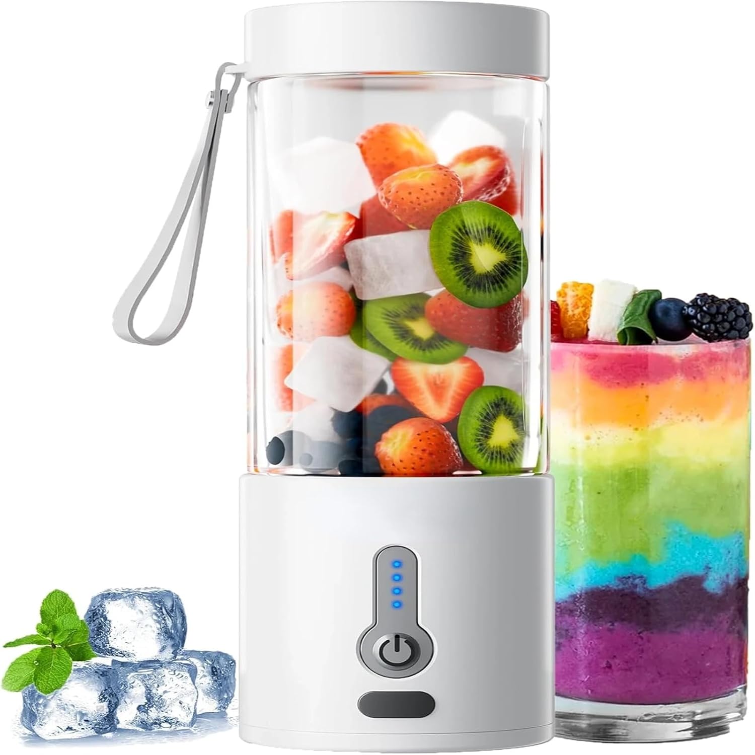 Portable Blender Rechargable, 530ML Personal Size Electric Juicer for Shakes and Smoothies, Fruit Mixer Machine Mini Small Blender Cup for Travel Picnic Office Gym Outdoor, White