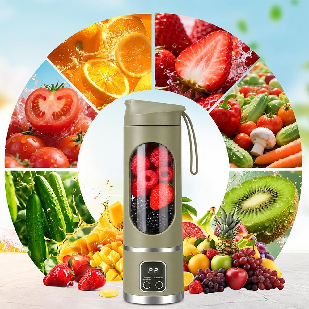 Portable Juicer Blender, 450ml 12 Blades USB Rechargeable Smoothie Maker with Travel Lid for Smoothies Milkshakes Fresh Juices & Iced Drinks, Blender Cup for Home, Gym, Outdoor (Green)