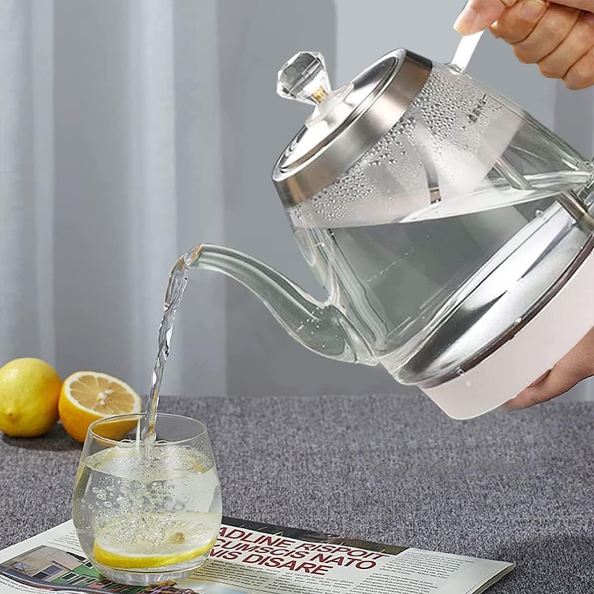 Glass Electric Kettle 1.2L 1500W with Auto Power-Off | Steam Sensor Switch, Anti-Dry Boil Protection, 360° Rotation Base, Blue Light Indicator, Stainless Steel Grade