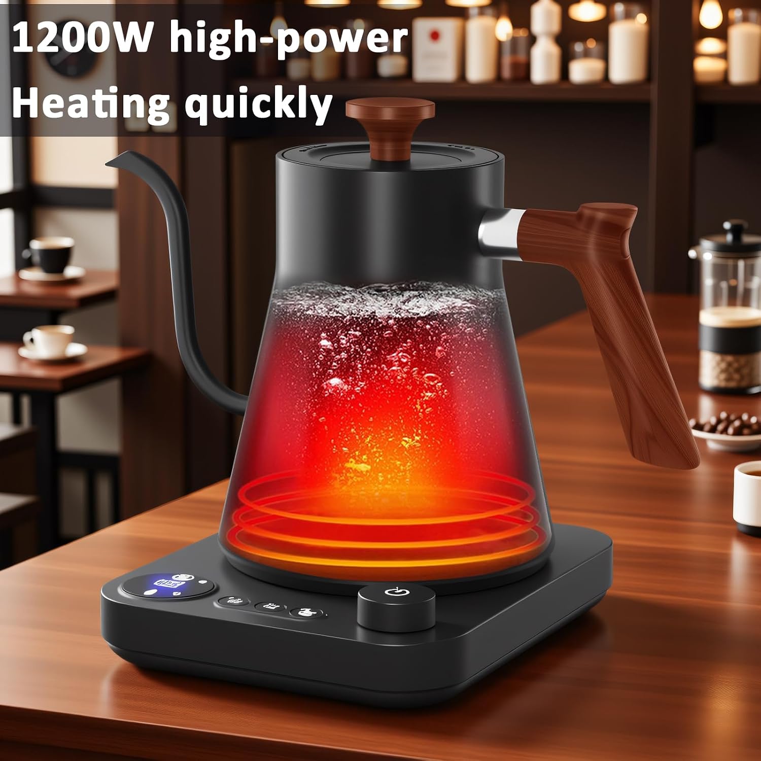 Smart Digital Electric Kettle with Variable Temperature Control, Stainless Steel Inner, 1200W Quick Heating Gooseneck Electric Kettles, Stylish Matte Finish for Coffee & Hot Beverages, 0.9L (Beige)