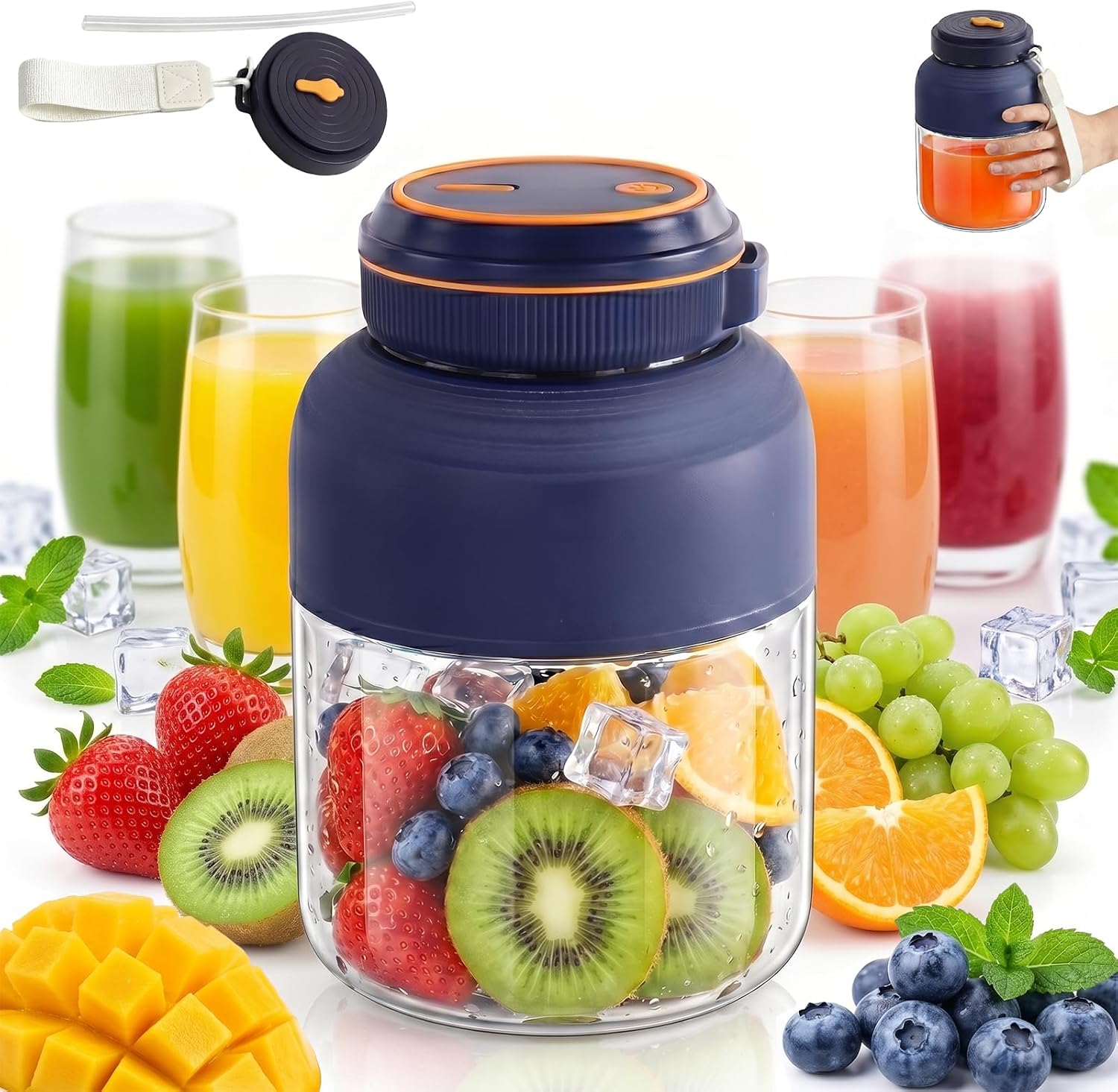 Portable Wireless Juicer Cup, 45 Oz Portable Juicer Blender for Fruits, Vegetables, Smoothies & Travel