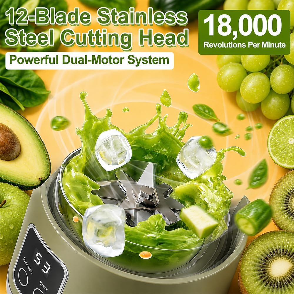 Portable Juicer Blender, 450ml 12 Blades USB Rechargeable Smoothie Maker with Travel Lid for Smoothies Milkshakes Fresh Juices & Iced Drinks, Blender Cup for Home, Gym, Outdoor (Green)
