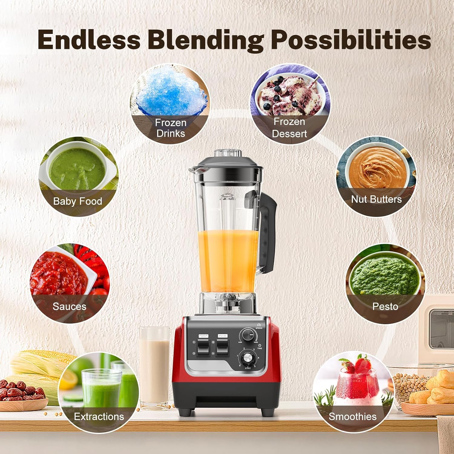1800W Blender for Smoothies, Countertop Blenders for Kitchen with 70 Oz BPA-Free Pitcher and 20 oz To-Go Cup, 28000 RPM High-Speed Motor Blender for Ice Crushing, Frozen Drinks, Milkshakes (Dark Red)