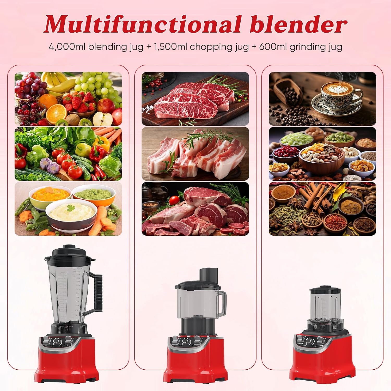 10-in-1 Blender 9500W Smoothie Maker, 3L 32000RPM High Speed Blender, Multi-function Mixer Blender Food Processor for Juice, Meat Grind, Puree, Dough, Slicing & Shredding, Kitchen Tool